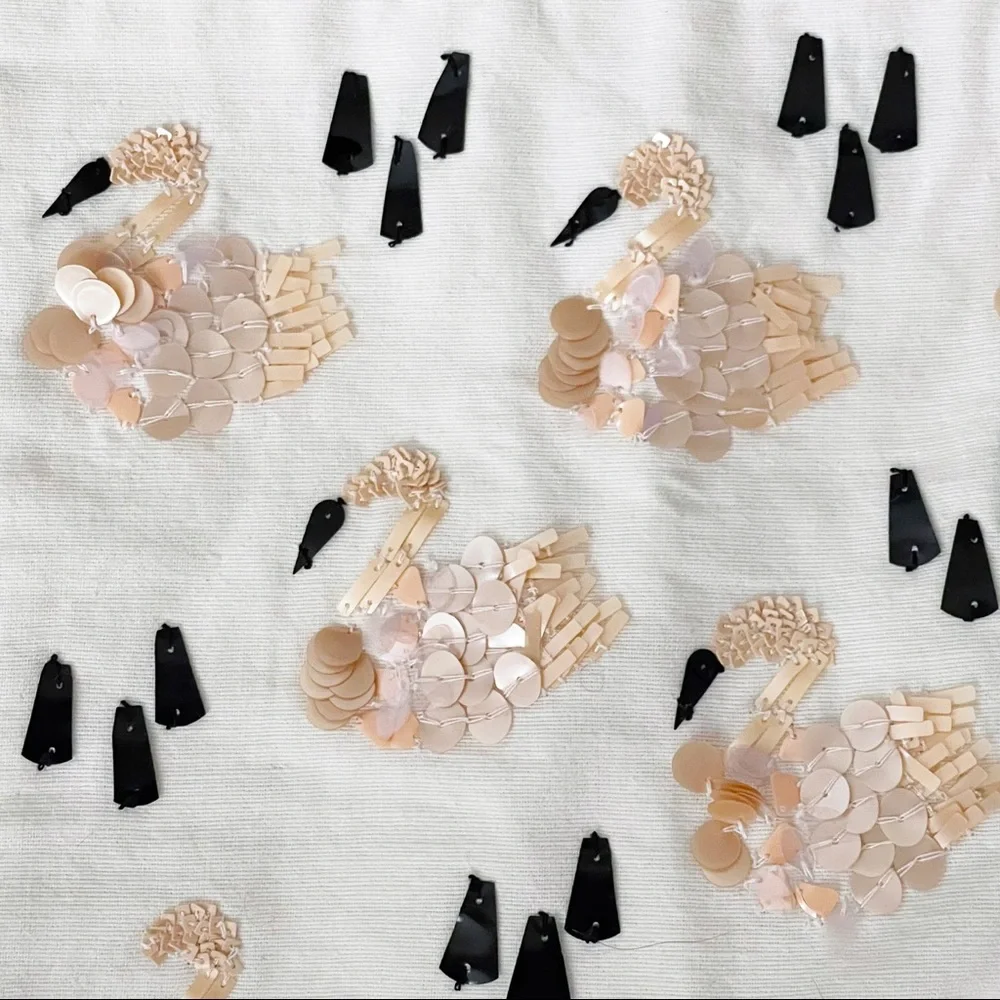 West Elm White Sequins Flamingo Pattern Linen Blend Pillow Covers